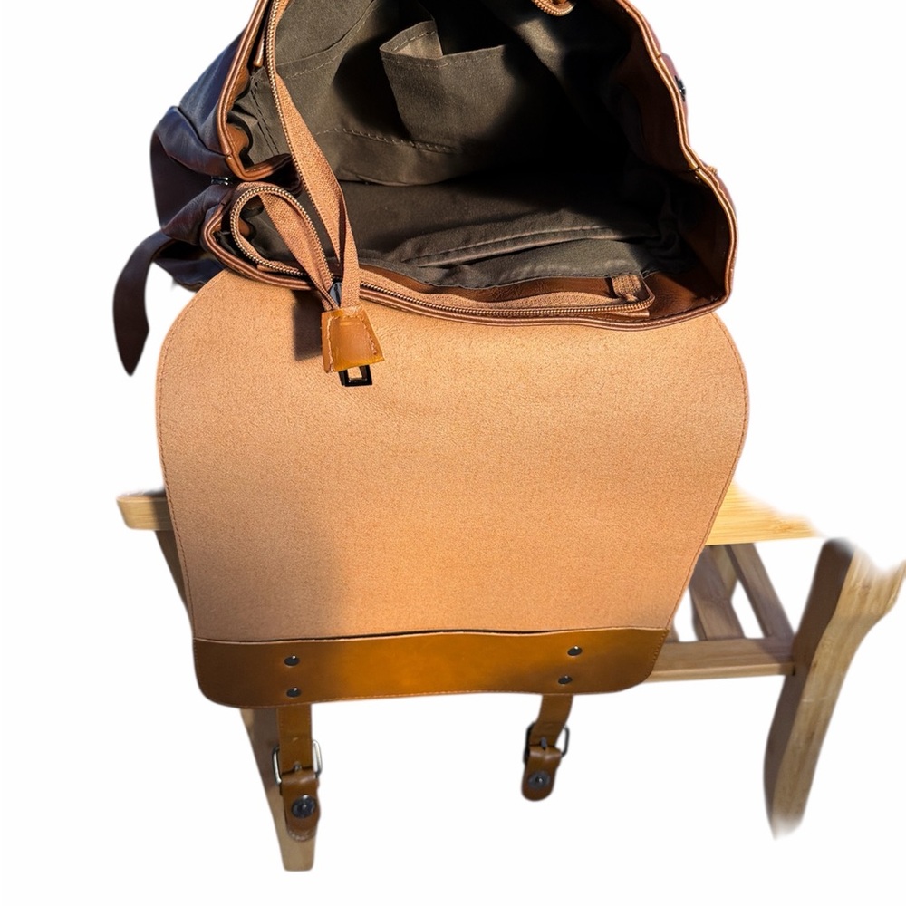 Classic Brown Vegan Leather Backpack - Picture 3 of 3